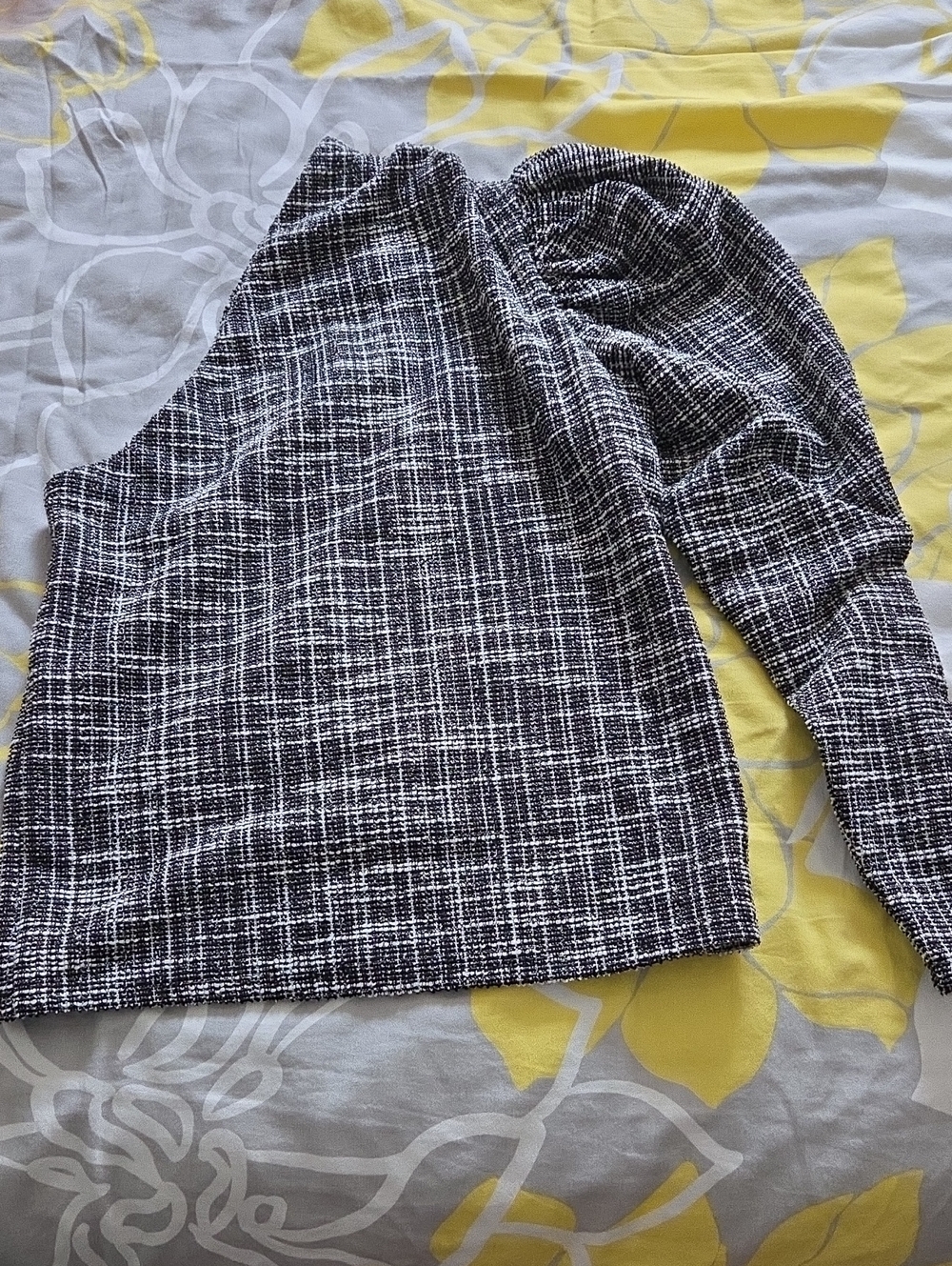 Express Black & White Bouclé One-Shoulder Sweater